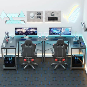 L Shaped Computer Desk Wood Corner PC Gaming Table with Side Storage Bag for Home Office Small Spaces - NagiShop