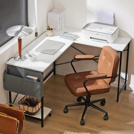 L Shaped Computer Desk Wood Corner PC Gaming Table with Side Storage Bag for Home Office Small Spaces - NagiShop