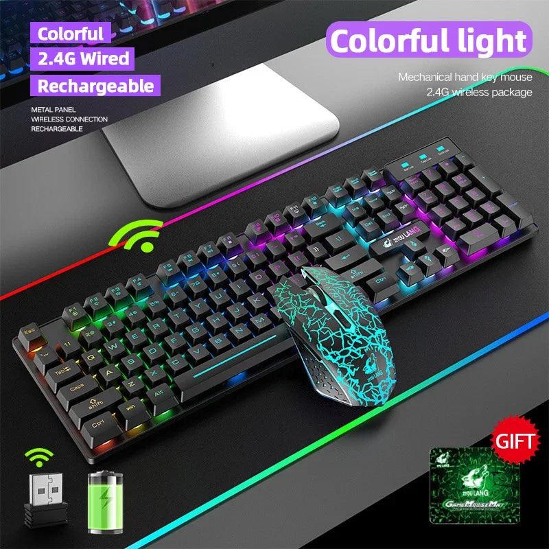 Gaming Mechanical Keyboard  Feel Rainbow LED Backlight USB Keyboard and Mouse Set Ergonomic for PC Laptop Computer Gamer - NagiShop