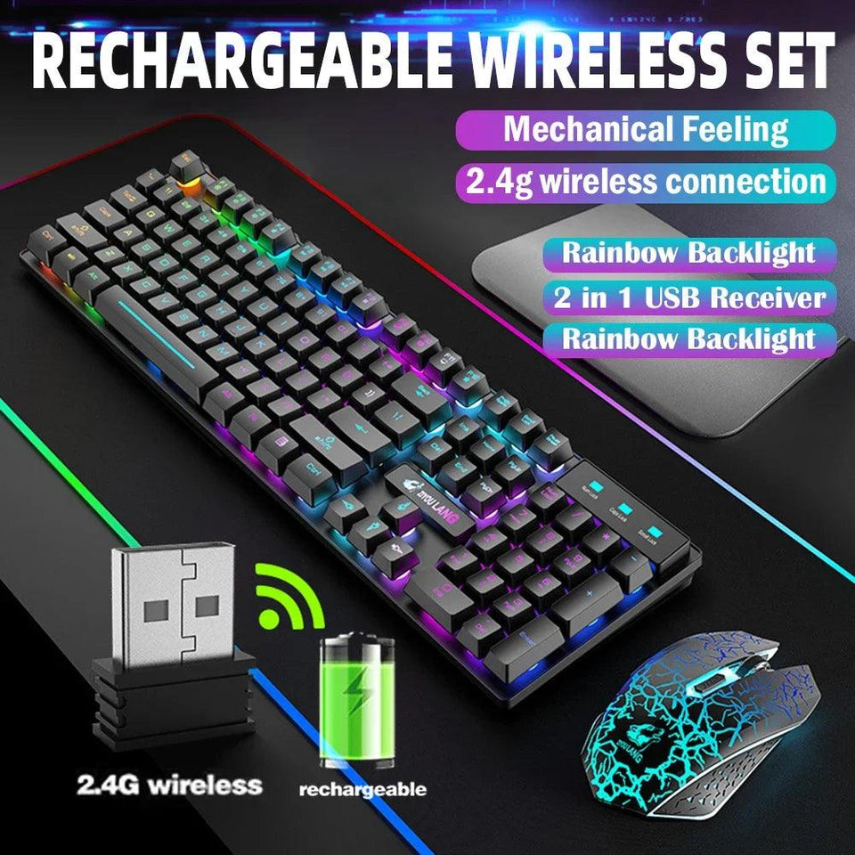 Gaming Mechanical Keyboard  Feel Rainbow LED Backlight USB Keyboard and Mouse Set Ergonomic for PC Laptop Computer Gamer - NagiShop