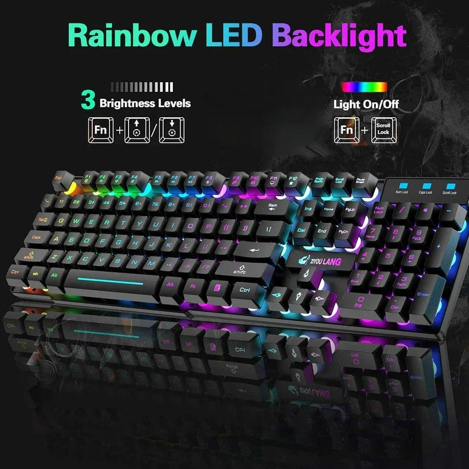 Gaming Mechanical Keyboard  Feel Rainbow LED Backlight USB Keyboard and Mouse Set Ergonomic for PC Laptop Computer Gamer - NagiShop