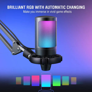 FIFINE USB Gaming Microphone Kit for PC,PS4/5 Condenser Cardioid Mic Set with Mute Button/RGB /Arm Stand,for Streaming Video-A6T - NagiShop