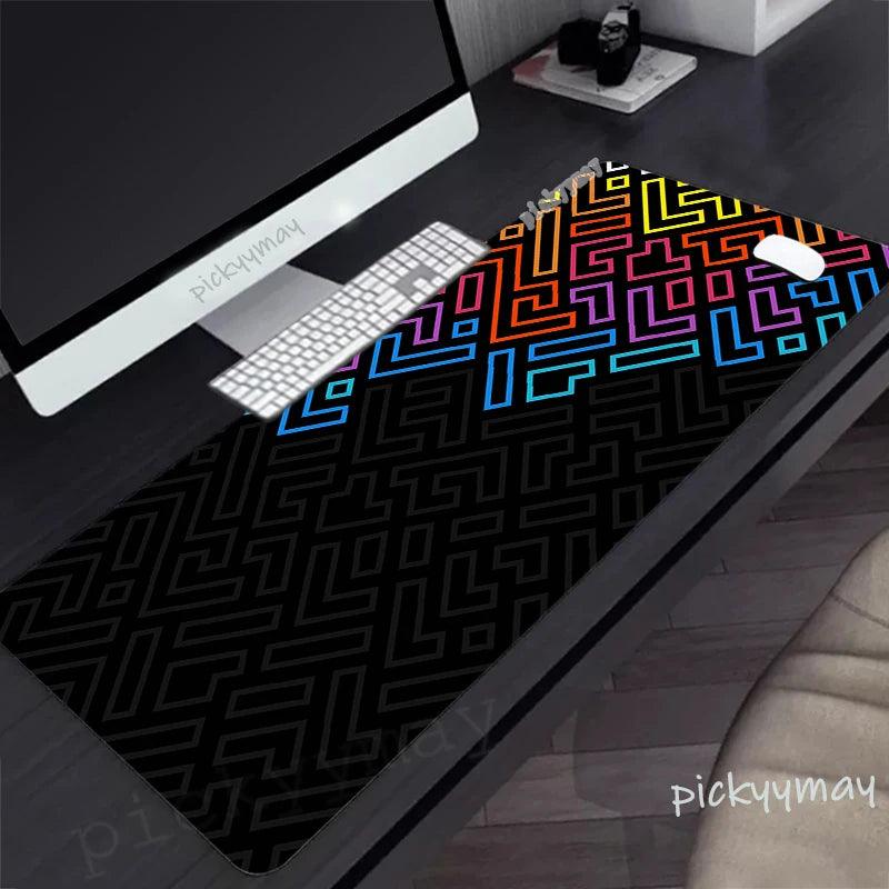 Gaming Mousepads Geometric Lines Mousepad Large Mouse Mat Big Desk Pads Non-Slip Rubber Mouse Pad Black Keyboard Mats Stitched - NagiShop