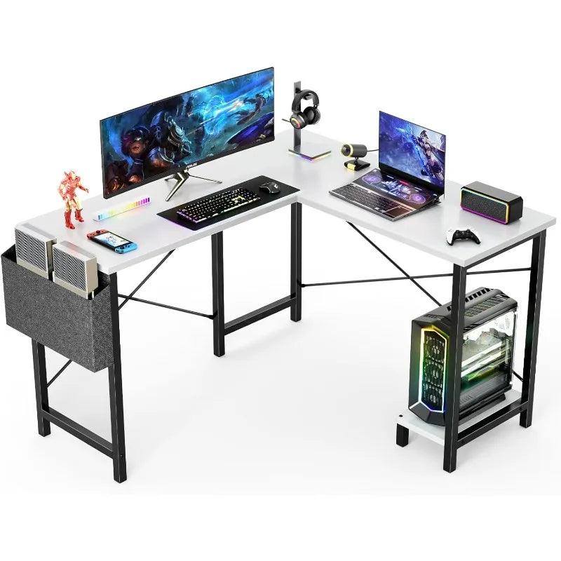 L Shaped Computer Desk Wood Corner PC Gaming Table with Side Storage Bag for Home Office Small Spaces - NagiShop