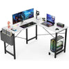 L Shaped Computer Desk Wood Corner PC Gaming Table with Side Storage Bag for Home Office Small Spaces - NagiShop