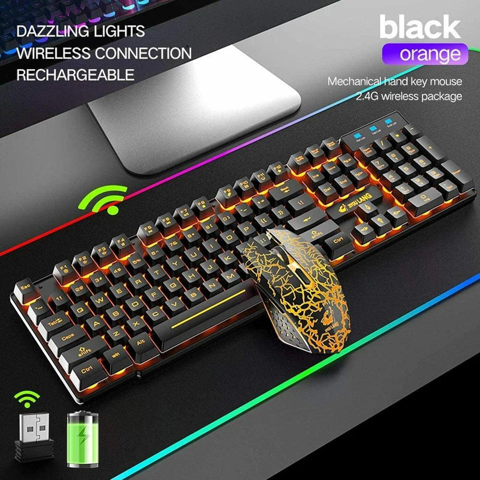 Gaming Mechanical Keyboard  Feel Rainbow LED Backlight USB Keyboard and Mouse Set Ergonomic for PC Laptop Computer Gamer - NagiShop