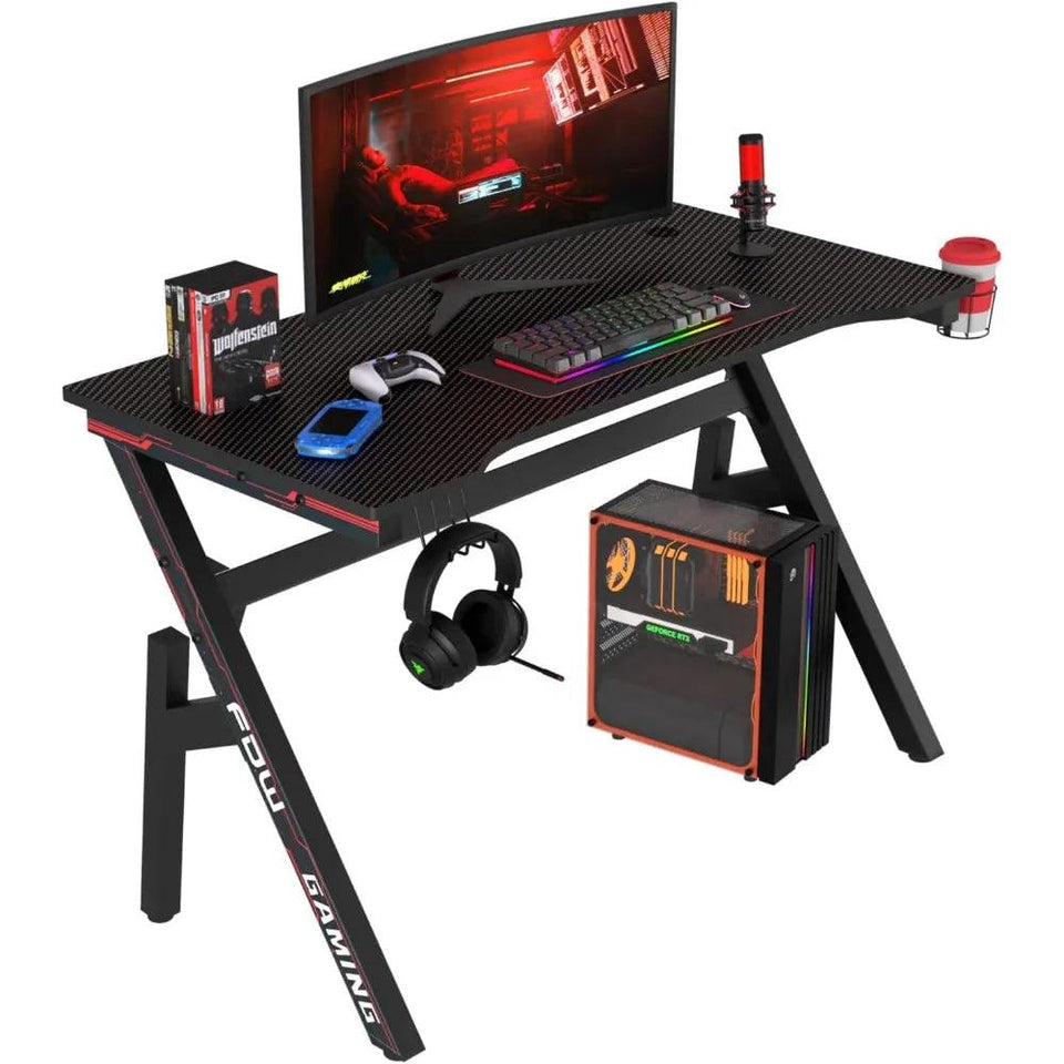 Gaming Desk Computer Desk 47 Inch Home Office Desk Extra Large Modern Ergonomic  with Cup Holder Headphone Hook Desks - NagiShop