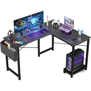 L Shaped Computer Desk Wood Corner PC Gaming Table with Side Storage Bag for Home Office Small Spaces - NagiShop